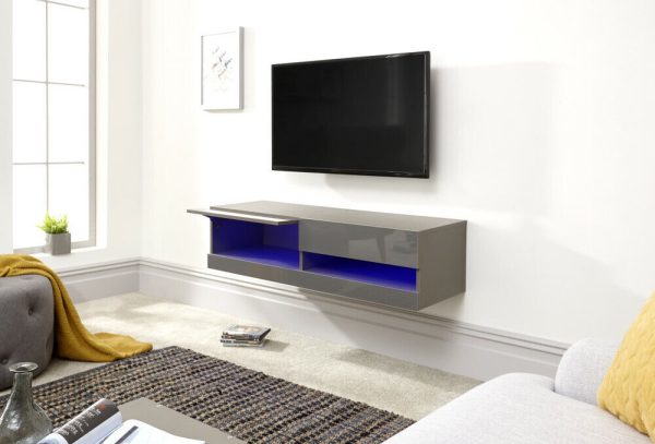 120cm Galicia LED Cool Light up High Gloss Wall Mounted TV Unit Storage Grey SD - Image 5