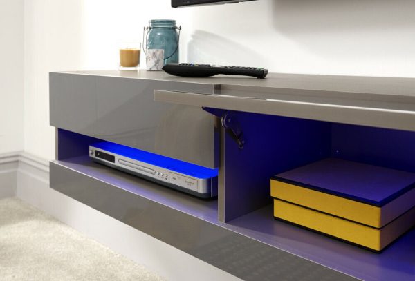 120cm Galicia LED Cool Light up High Gloss Wall Mounted TV Unit Storage Grey SD - Image 10