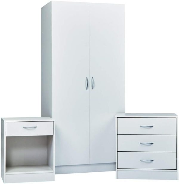 3 Piece Set 2 Door Robe bed side and 3 drawer chest Matt White - Image 4