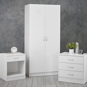 3 Piece Set 2 Door Robe bed side and 3 drawer chest Matt White