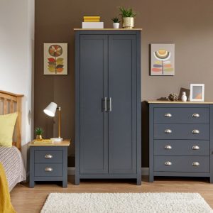 3 Piece bedroom set 2 Door Wardrobe Bedside cab 4 drawer chest Blue