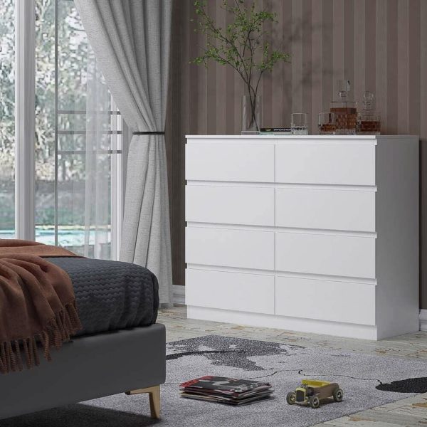 8 Drawer Chest of Drawers Matt White Modern Bedroom Storage Scratch Resistant - Image 4