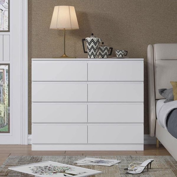 8 Drawer Chest of Drawers Matt White Modern Bedroom Storage Scratch Resistant
