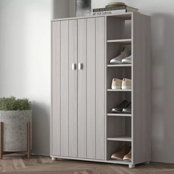 Bideford Tall Shoe Cabinet Warm Grey Oak - Image 3