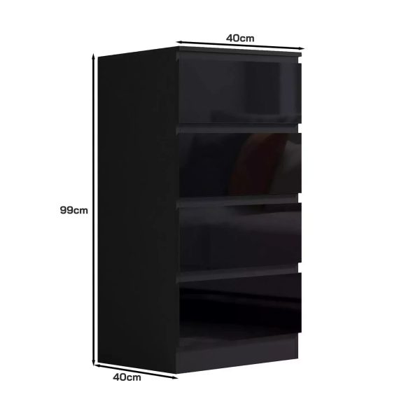 Black 4 Drawer Chest Of Drawers Bedside High Gloss Tall Slim Scratch Resistant - Image 6