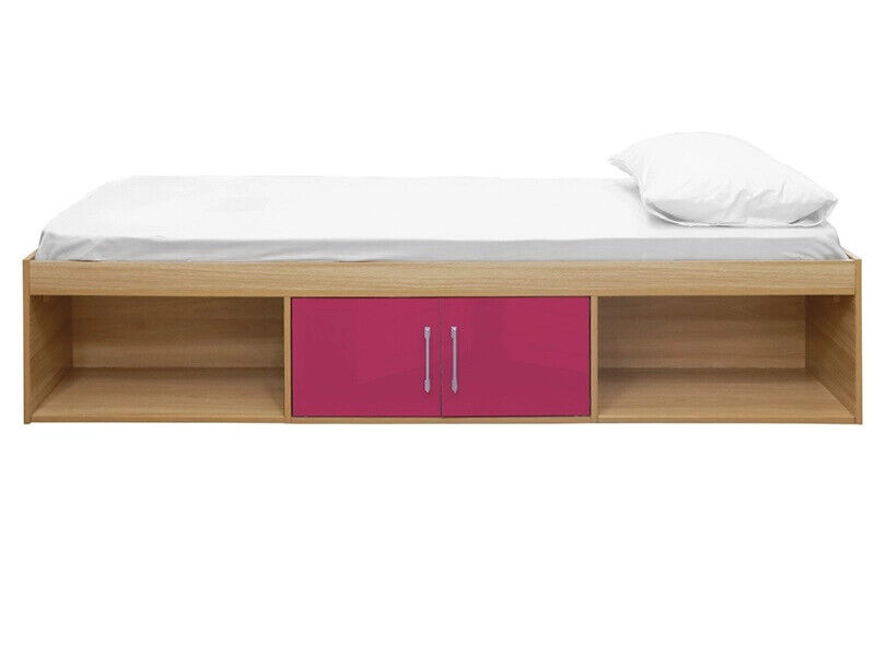 Dakota Cabin Bed 2 Door Storage Bed 3ft Single Boys Girls High Gloss Oak & Pink