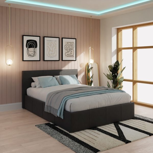 End Lift 4ft Small Double ottoman bed faux leather storage bed BLACK Ex Demo - Image 3