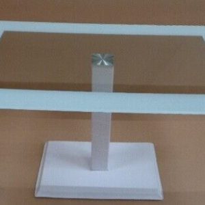 Glass Dining Table with White Edging stitched Faux leather pedestal and base