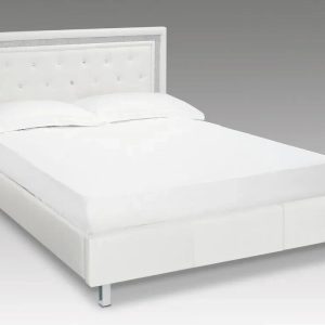 King Size Faux Leather Bed with Diamante Trim mirrored legs