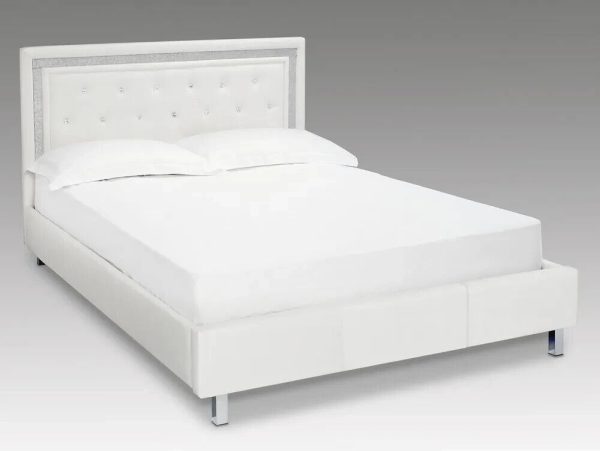 King Size Faux Leather Bed with Diamante Trim mirrored legs