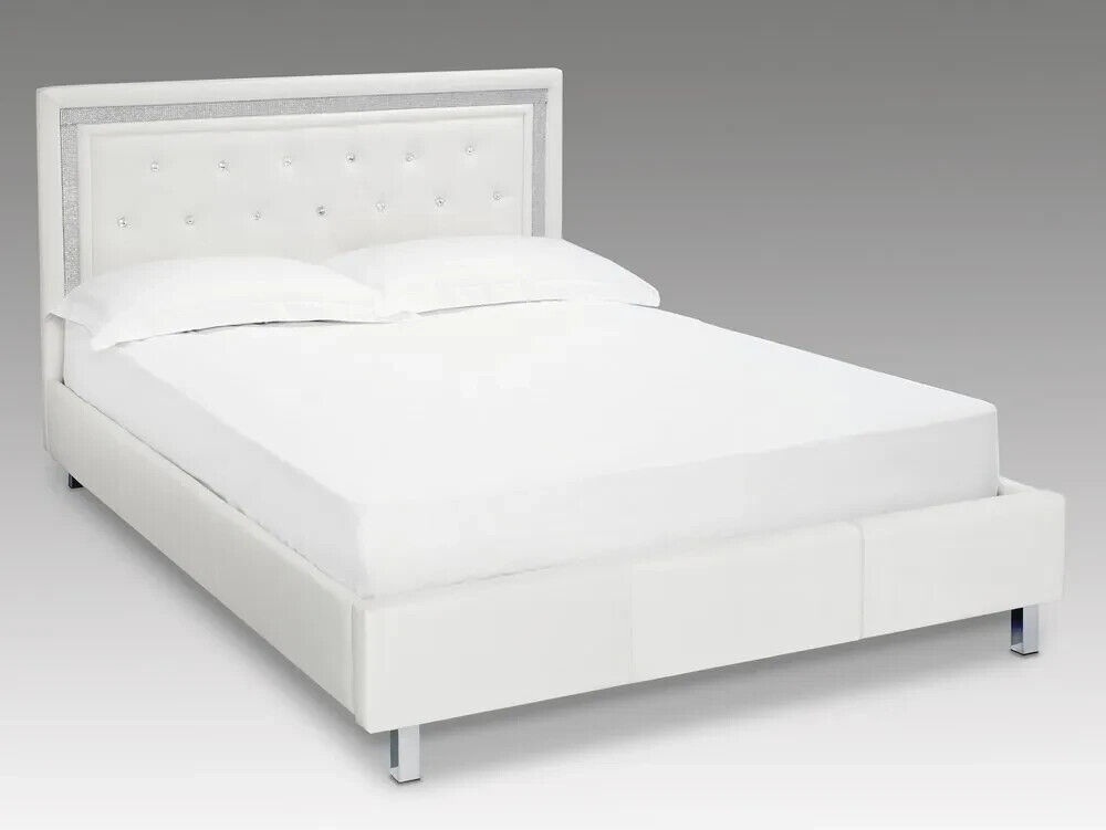 King Size Faux Leather Bed with Diamante Trim mirrored legs