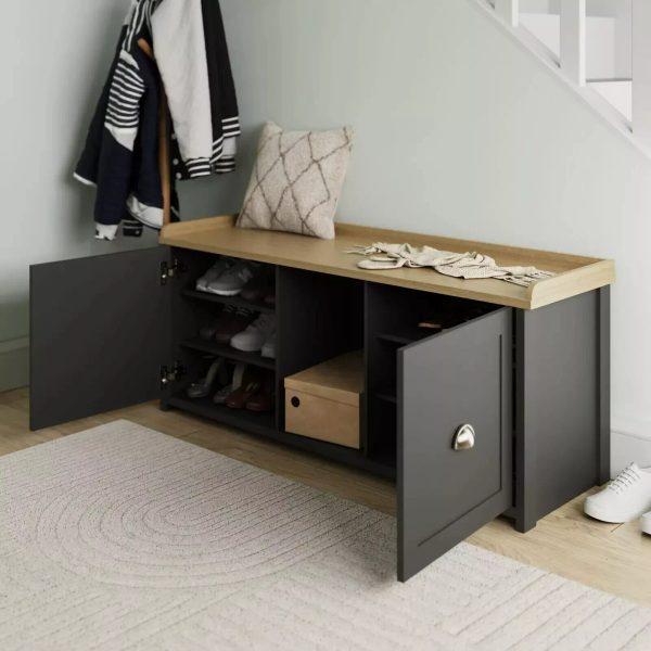 Lancaster 2 Door Shoe Bench Cabinet Storage Shelf Display seating  Hallway