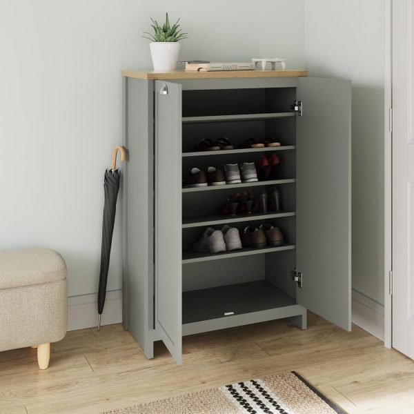 Lancaster 2 Door Shoe Cabinet Grey Shelving Hallway Entryway Ex Demo