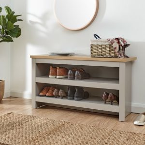 Lancaster 2 Shelf Shoe Storage bench Unit Grey & Oak Simple design