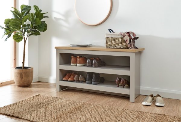 Lancaster 2 Shelf Shoe Storage bench Unit Grey & Oak Simple design
