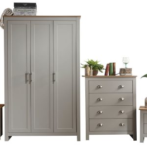 Lancaster 4 Piece bedroom set 3 Door Robe + 2 Bedside + 4 drawer chest Grey