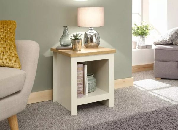Lancaster Cream and Oak Lamp Table With Shelf MINOR GRADED