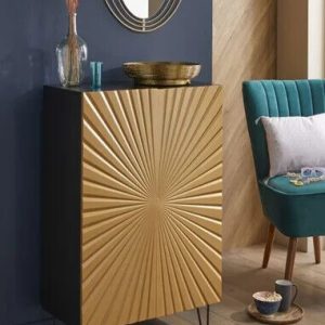 Lloyd Pascal Lustre Compact Cabinet with 2 Doors Gold Black 90 x 80 x 40 cm