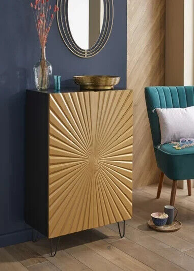Lloyd Pascal Lustre Compact Cabinet with 2 Doors Gold Black 90 x 80 x 40 cm