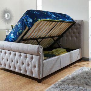 Lucerne Side Lift Ottoman bed 5ft King Size High Scroll Bed Silver Grey Chenille