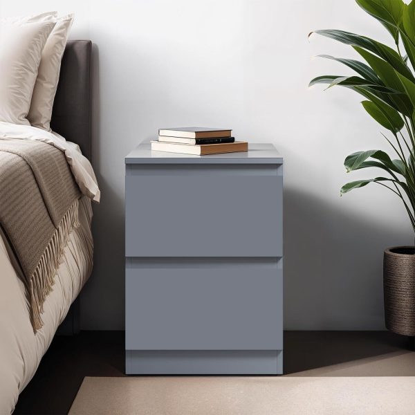 Matt Dark Grey Bedside Table 2 Drawer Nightstand Bedroom Furniture - Image 3