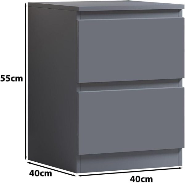 Matt Dark Grey Bedside Table 2 Drawer Nightstand Bedroom Furniture - Image 4