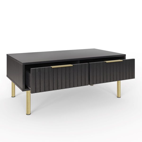NERVATA 2 DRAWER COFFEE TABLE BLACK GOLD ART DECO - Image 4
