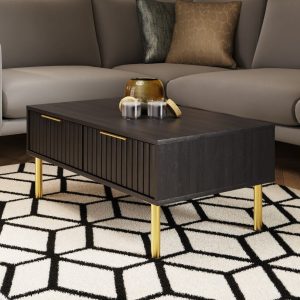 NERVATA 2 DRAWER COFFEE TABLE BLACK GOLD ART DECO