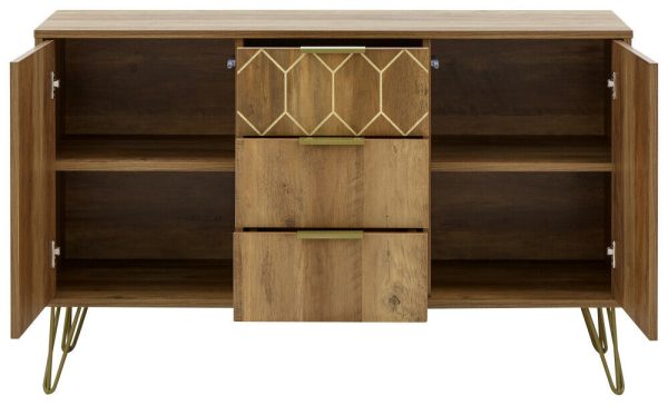 ORLEANS 2 DOOR 3 DRAWER CABINET SIDEBOARD MANGO & GOLD - Image 3