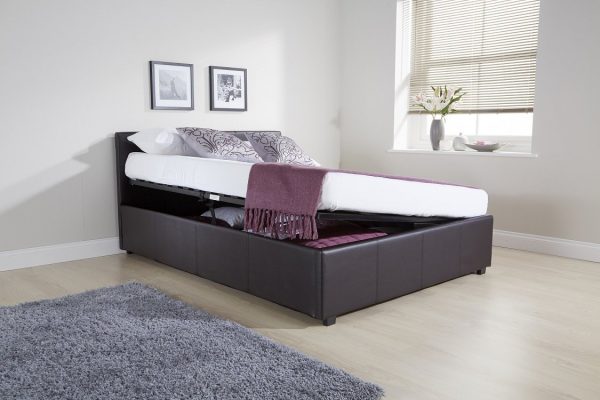 Side Lift Up 5ft King Size Ottoman bed Faux Leather Storage Bed Black - Image 4