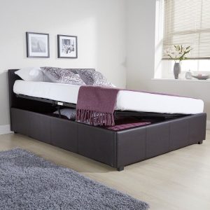 Side Lift Up 5ft King Size Ottoman bed Faux Leather Storage Bed Black
