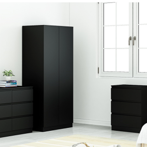 Stora 80cm Modern Bedroom 2 Door Wardrobe with Storage Shelves Matt Black