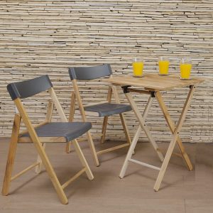 Tramontina Folding Teak 3 Piece Bistro Set Garden Table and Chairs Grey