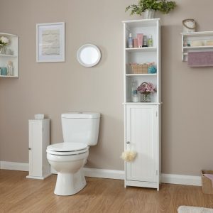White Colonial Tall 1 Door Bathroom Cupboard shelves White