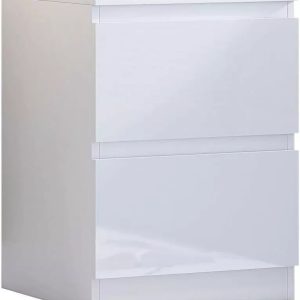 White Gloss Bedside Cabinet/Table 2 Drawer Bedroom Furniture