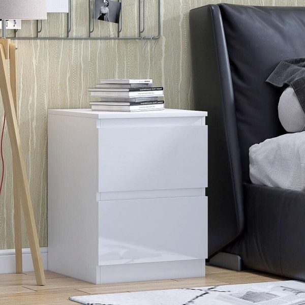 White Gloss Bedside Table 2 Drawer Nightstand Bedroom Furniture - Image 3