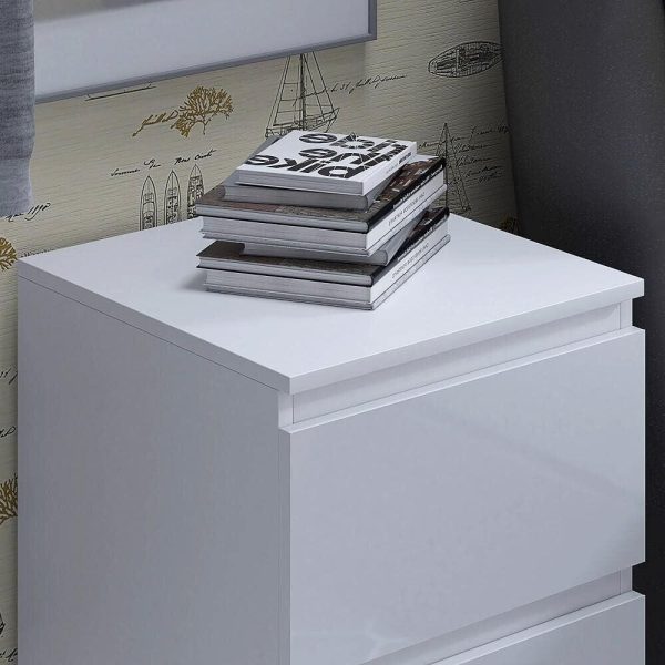 White Gloss Bedside Table 2 Drawer Nightstand Bedroom Furniture - Image 6
