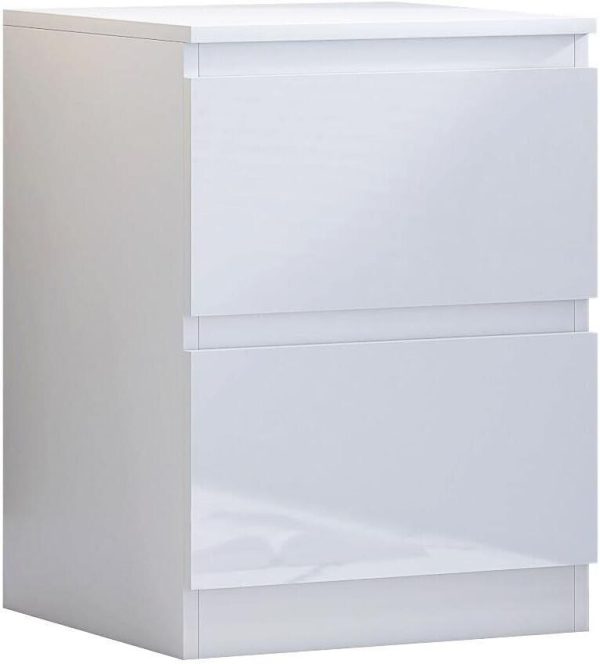 White Gloss Bedside Table 2 Drawer Nightstand Bedroom Furniture