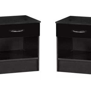 2x Black Gloss Bedside Chest Cabinets Gloss drawer fronts BLACK frame