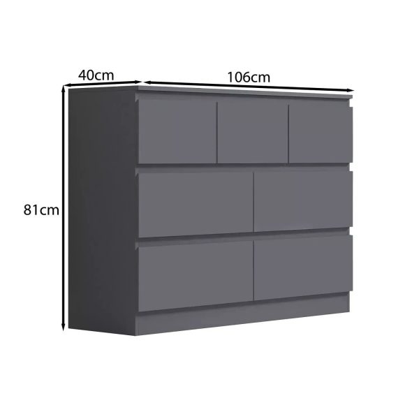 7 Drawer Merchant Chest Of Drawers Dark Matt Grey easy glide metal runners - Image 4