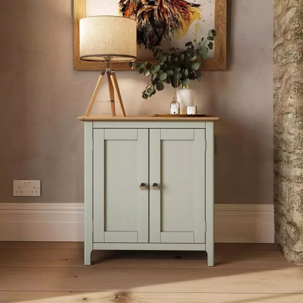 Assembled Sideboard Oak Veneered Top 2 Large Doors Sage Green Finish - Image 3