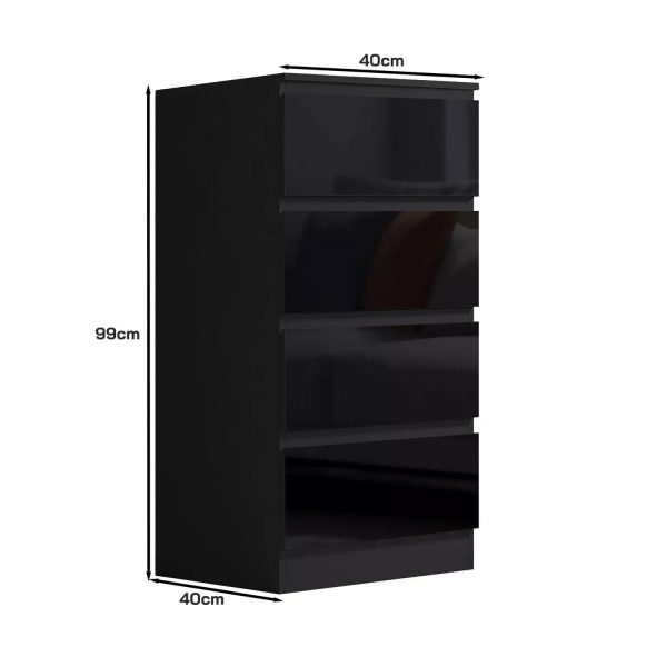 Black 4 Drawer Chest Of Drawers Bedside High Gloss Scratch Resistant - Image 6