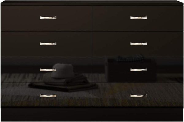 Black 8 Drawer Chest Wide Tall Gloss Fronts Metal handles Scratch Resistant - Image 4