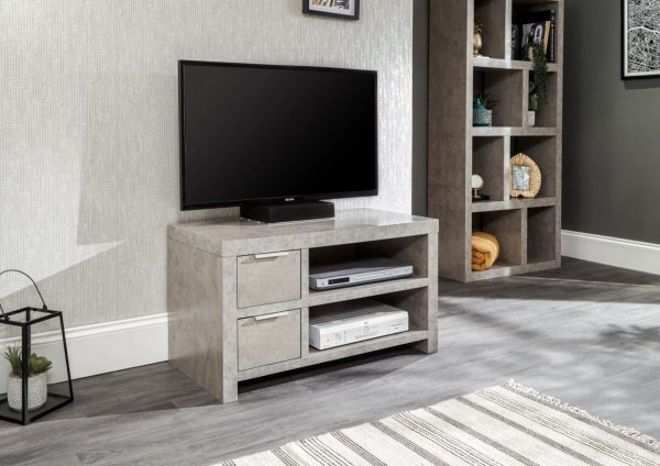 Bloc 2 Drawer TV Cabinet - Concrete Effect Grey - Cool Design - Image 11
