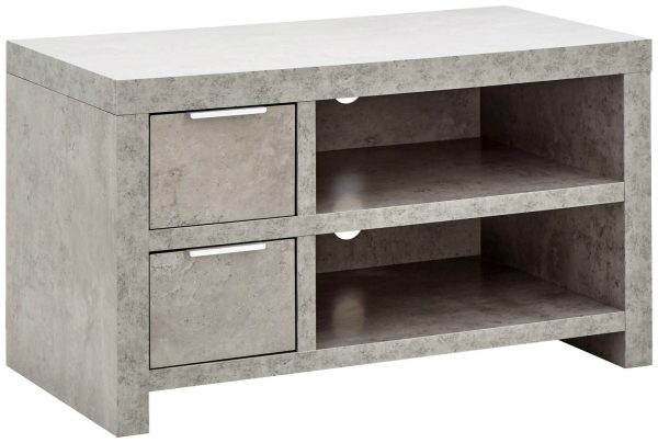 Bloc 2 Drawer TV Cabinet - Concrete Effect Grey - Cool Design - Image 3