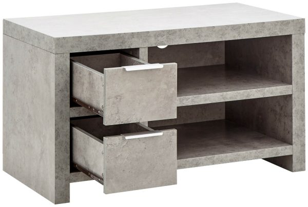 Bloc 2 Drawer TV Cabinet - Concrete Effect Grey - Cool Design - Image 4