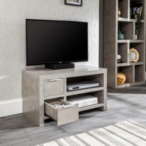 Bloc 2 Drawer TV Cabinet - Concrete Effect Grey - Cool Design