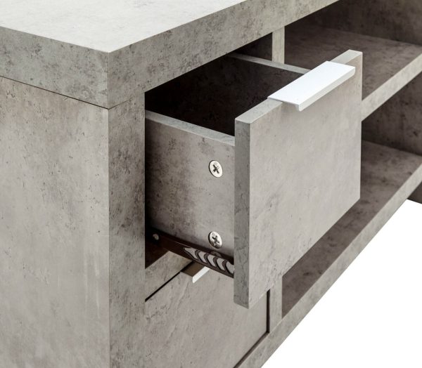 Bloc 2 Drawer TV Cabinet - Concrete Effect Grey - Cool Design - Image 7