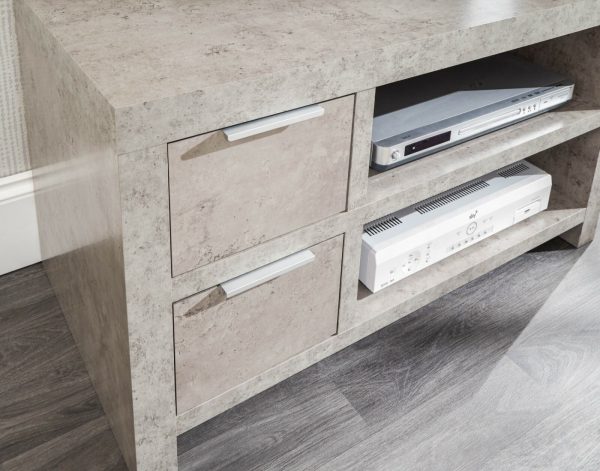 Bloc 2 Drawer TV Cabinet - Concrete Effect Grey - Cool Design - Image 8