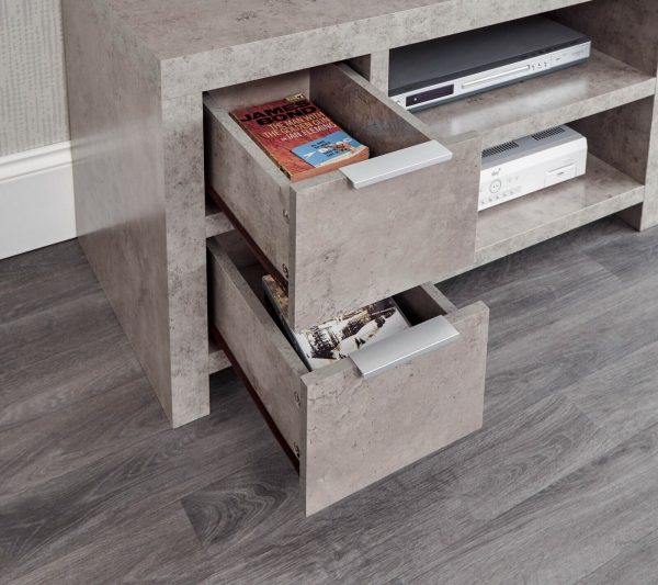 Bloc 2 Drawer TV Cabinet - Concrete Effect Grey - Cool Design - Image 9